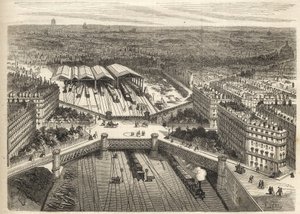 باريس - غار دو باريس سان لازار بلاس دي أوروبا فرنسا - نقش في "Le monde اللامع" من عام 1866 بواسطة المدرسة الفرنسية