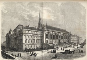 باريس - واجهة جديدة للمحكمة ، بناها جوزيف لويس دوك (1802-1879) - (الواجهة الغربية ، في شارع دي هارلاي) نقش عام 1869 بواسطة المدرسة الفرنسية