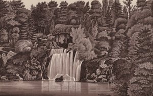 باريس: شلال Bois de Boulogne (الليثو) بواسطة المدرسة الفرنسية