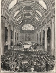 باريس ، قصر العدل - The Salle des pas perdus خلال احتفال رسمي - نقش في "Tableau-de-Paris" بقلم إدموند تيكسييه 1852 بواسطة المدرسة الفرنسية