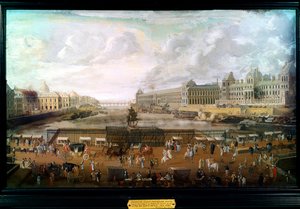 باريس ، منظر ل Pont-neuf (Pont neuf) وقصر اللوفر وكلية الأمم الأربعة حوالي 1680 (زيت على قماش) بواسطة المدرسة الفرنسية