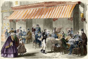 باريس في القرن التاسع عشر. شارع الإيطاليين عام 1859: خارج مقهى هيلدر الساعة الخامسة مساءً. بواسطة المدرسة الفرنسية