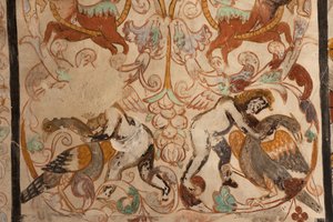 كنيسة الرعية (كنيسة سيدة سوليرز). الداخلية. البلاطات. اللوحات الجدارية. التفاصيل. القرن السادس عشر (؟). بواسطة المدرسة الفرنسية