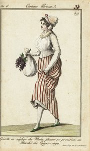 فتاة متجر باريسية في ثوب صباحي غير رسمي ، 26 مارس 1798 (نقش على لوح نحاسي ملون يدويًا) بواسطة المدرسة الفرنسية