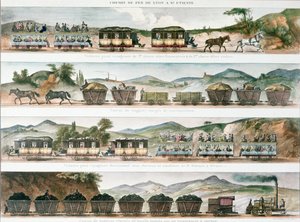 تم فتح الركاب والشحن على الخط الفرنسي الأول بين ليون وسانت اتيان ، 1829 (لون ليثو) بواسطة المدرسة الفرنسية