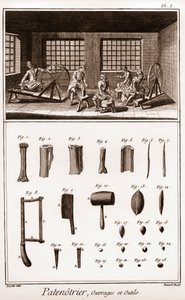 Patenotrier (مُصنِّع المسبحة) - العمل والأدوات - "" La Grande Encyclopedie، ou Dictionnaire Raisonne des Sciences، des Arts et des Metiers "(موسوعة أو قاموس العلوم والفنون والمهن) بقلم دينيس ديدرو (1713-1784) وجان د بواسطة المدرسة الفرنسية