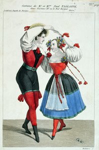 بول تاجليوني (1808-1884) وزوجته آنا جالستر يرقصان في غوستاف الثالث ، c.1830 بواسطة المدرسة الفرنسية