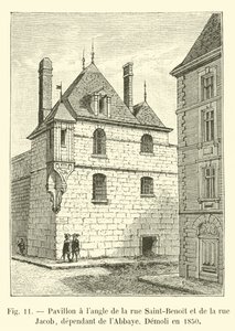 جناح الزاوية لشارع Saint-Benoit و rue Jacob ، التابع للدير ، Demoli في عام 1850 بواسطة المدرسة الفرنسية