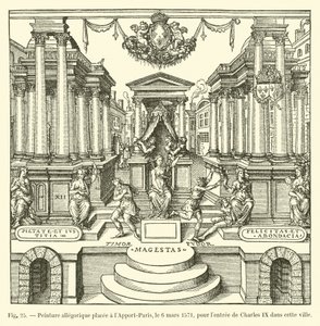 لوحة مجردة موضوعة في l&39;Apport-Paris ، 6 مارس 1571 ، للترفيه عن Charles IX في هذه المدينة بواسطة المدرسة الفرنسية