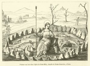 الرسم على الخشب في كنيسة Saint-Mery ، كنيسة Sainte-Genevieve ، في باريس (نقش) بواسطة المدرسة الفرنسية