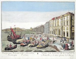 منظر منظوري لقاعة المدينة وجزء من المرفأ في مرسيليا ، ج .1770 بواسطة المدرسة الفرنسية