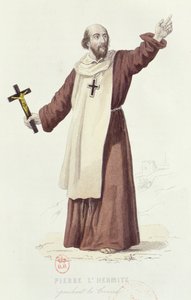 بطرس الناسك (c.1050-1115) يكرز بالحملة الصليبية الأولى عام 1095 ، 1840 (نقش الألوان) بواسطة المدرسة الفرنسية