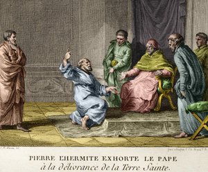 حث بطرس الناسك البابا أوربان الثاني على تحرير الأرض المقدسة عام 1093 (بطرس الناسك يكرز بالحملة الصليبية الأولى) - نقش من شخصيات تاريخ فرنسا ، sd. أواخر القرن الثامن عشر بواسطة المدرسة الفرنسية