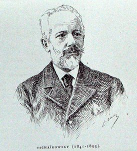 Petr Ilitch Tchaikovski (1840-93) ، رسم توضيحي من "تاريخ الموسيقى في روسيا" لألبرت سوبيس ، نُشر في باريس بواسطة المدرسة الفرنسية