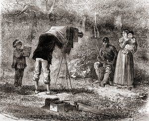 التصوير الفوتوغرافي في القرن التاسع عشر ، من Les Merveilles de la Science ، نُشر عام 1870 (نقش) بواسطة المدرسة الفرنسية