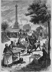Place de la Bastille يوم الأحد من شهر سبتمبر. نقش بعد رسم تخطيطي من قبل Pignard من عام 1865. بواسطة المدرسة الفرنسية