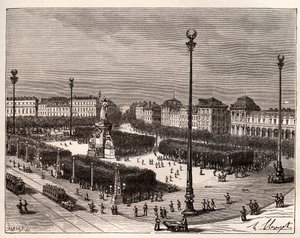 Place de la Republique في باريس - نقش في "Illustrious France: الجغرافيا والتاريخ والإدارة الإحصائية" بقلم VA Malt-Brown. 1884 بواسطة المدرسة الفرنسية