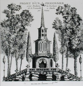 خطة لمنزل الحمام ، من "تفاصيل des Nouveaus Jardins a la Mode" ، بقلم جورج لويس لو روج ، نُشرت حوالي 1775-78 (نقش) (صورة بالأبيض والأسود) بواسطة المدرسة الفرنسية