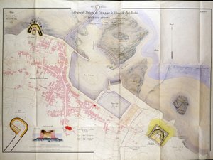 خطة لبناء بطاريات ساحلية للدفاع عن ميناء بريتون عام 1848. بواسطة المدرسة الفرنسية
