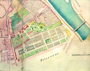 مخطط ل Jardin des Plantes في باريس خلال فترة الإمبراطورية (حبر وألوان مائية على ورق) بواسطة المدرسة الفرنسية