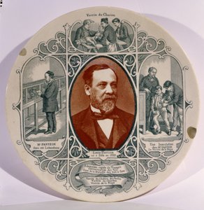 لوحة بها صورة لويس باستور (1822-1895) بواسطة بيير بيتيت (1832-1909) ، ومشاهد من حياته (خزفي) بواسطة المدرسة الفرنسية