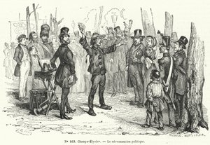 Political magician on the Champs Elysees, Paris (engraving) بواسطة المدرسة الفرنسية
