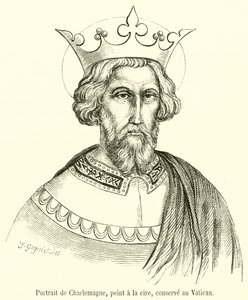 Portrait de Charlemagne, peint a la cire, conserve au Vatican (engraving) بواسطة المدرسة الفرنسية