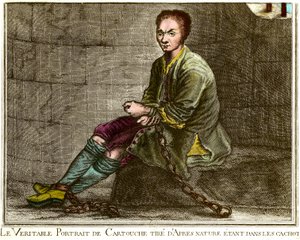 Portrait en pied de Louis Dominique Cartridge (1693-1721), French brigand in his dungeon Engraving of the 18th century Private collection بواسطة المدرسة الفرنسية