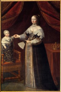 صورة في القدم آن من النمسا (1601-1666) ، ملكة فرنسا مع طفل لويس الرابع عشر لوحة للمدرسة الفرنسية في القرن السابع عشر. شامبورد ، متحف القلعة بواسطة المدرسة الفرنسية