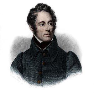صورة لألفونس دي لامارتين (1791-1869) ، كاتب وشاعر وسياسي فرنسي. في "" كتاب المتحدثين "للويس دي كورمينين تيمون. 1842. مجموعة خاصة. بواسطة المدرسة الفرنسية