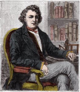 صورة لأندريه ماري أمبير (1775-1836) عالم فيزياء فرنسي - أندريه ماري أمبير (1775-1836) ، عالم فيزياء فرنسي ورائد في الديناميكا الكهربية - نقش في "" العلوم الموضوعة في صف الفيزياء والكيمياء الشعبية "" بواسطة أليكسيس رجل الدين - نهاية القر بواسطة المدرسة الفرنسية