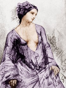 صورة لأبولوني ساباتييه الذي كان عشيقة بودلير في عام 1852 ، رسم ، وثيقة ملونة بواسطة المدرسة الفرنسية