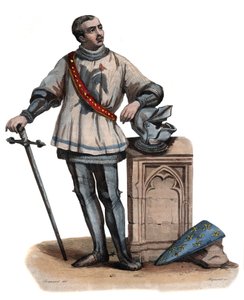 صورة لبرتراند دوغوسكلين (دو جيسكلين) (1320-1380) ، فارس بريتون والقائد العسكري الفرنسي. رسم توضيحي من "" Le Plutarque Français "" لإدمون مينيت بواسطة المدرسة الفرنسية