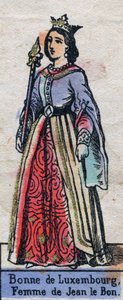صورة لبون دي لوكسمبورغ (1315-1349) ، زوجة جون الثاني ملك فرنسا. (سلالة الكابيتية). التوضيح أواخر القرن التاسع عشر. بواسطة المدرسة الفرنسية