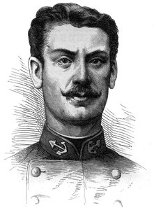 صورة للنقيب جوزيف جالياني (1849-1916) ، جندي ومستكشف فرنسي. نقش في "" Le Monde Illustré "" رقم 254 بتاريخ 9 أبريل 1881. بواسطة المدرسة الفرنسية