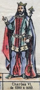 صورة شخصية لتشارلز السادس ملك فرنسا ، المعروفة باسم تشارلز ذا جود أيم (1368-1422) (سلالة الكابيتيون). التوضيح أواخر القرن التاسع عشر. بواسطة المدرسة الفرنسية