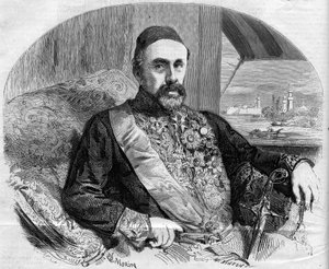 صورة فؤاد باشا (1815-1869) سياسي تركي وسفير. نقش مورين في "" العالم المصور "" رقم 65 الصادر في 10 يوليو بواسطة المدرسة الفرنسية