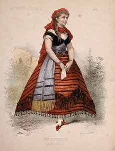 صورة لهورتنس شنايدر (1833-1920) في دور لا بيريكول في الأوبريت الذي يحمل نفس الاسم لجاك أوفنباخ (1819-90) توضيح من Le Theatre Illustre (لون ليثو) بواسطة المدرسة الفرنسية