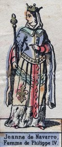صورة لجين إيري من نافارا (1273-1304) ، زوجة فيليب الرابع ملك فرنسا. (سلالة الكابيتية). التوضيح أواخر القرن التاسع عشر. بواسطة المدرسة الفرنسية