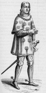 صورة لويس دي ماليه ، لورد جرافيل (حوالي 1441 - 1519) ، أميرال فرنسا عام 1487 ، في زي الحرب والبطولة. نقش في "La Marine et les Colonies: Commerce" بواسطة المدرسة الفرنسية