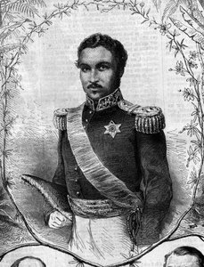 صورة لراداما الثاني (1829-1863) ، ملك مدغشقر. نقش في "" Le Monde Illustré "" رقم 268 بتاريخ 31 مايو 1862. بواسطة المدرسة الفرنسية