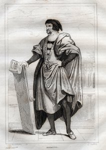 صورة للرسام الإيطالي Masaccio (Tommaso di Giovanni Cassai) (1401-1428) - نقش من "" Italy Picturesque "- الرسم التاريخي والوصف لإيطاليا" بواسطة M. de Norvins، Ch. نودير 1834-1836. بواسطة المدرسة الفرنسية