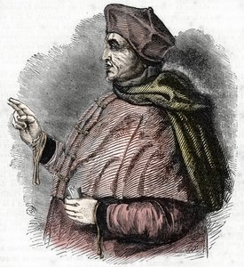 صورة شخصية لإيفيك بيير كوشون (1371-1442) المسؤول عن تخويل موكب جان دارك (صورة بيير كوشون أسقف بوفيه) نقش بواسطة المدرسة الفرنسية