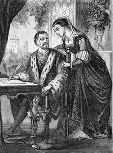 صورة لملك فرنسا هنري الثاني (1519-1559) وديان دي بواتييه (1499-1566) "(صورة لملك فرنسا هنري الثاني وديان من بواتييه) - نقش - بواسطة المدرسة الفرنسية