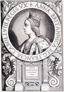 صورة لملكة فرنسا آن من بريتاني (1477-1514). نقش من "Louis XII et Anne de Bretagne" بقلم Paul Lacroix ، محرر. جورج هرتريل بواسطة المدرسة الفرنسية