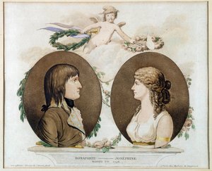 صور نابليون بونابرت (1769-1821) وجوزفين دي بوهارنايس (1763-1814) تزوجا عام 1796 "" لوحة مائية مجهولة حوالي عام 1800. الشمس 0،21x0،23 م مالميزون ، متحف القصر بواسطة المدرسة الفرنسية