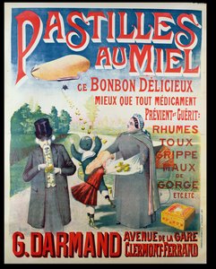 الإعلان عن الملصقات Pastilles au Miel ، معينات العسل ، من صنع G. Darmand