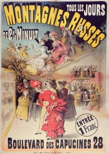 ملصق إعلان عن مونتاجنيس روس رولر كوستر في بوليفارد دي كابوسين ، باريس ، 1888