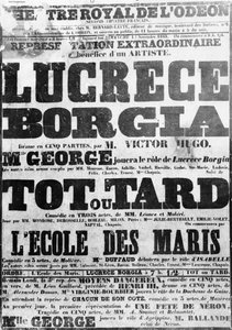 ملصق لأداء لوكريتيا بورجيا في أوديون ، 1843