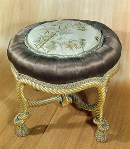 Pouffe ، Second Empire Style (خشب وحرير)